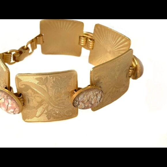 Vintage Banana Bob engraved gold floral opal link bracelet Victorian - Picture 11 of 12